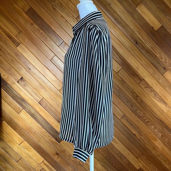 Vintage 80s Black and White Vertical Striped Blouse - Picture 2 of 4